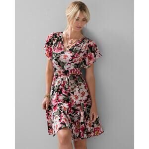 White House Black Market Black + Pink Peony Floral Godet Dress - XS - NWT